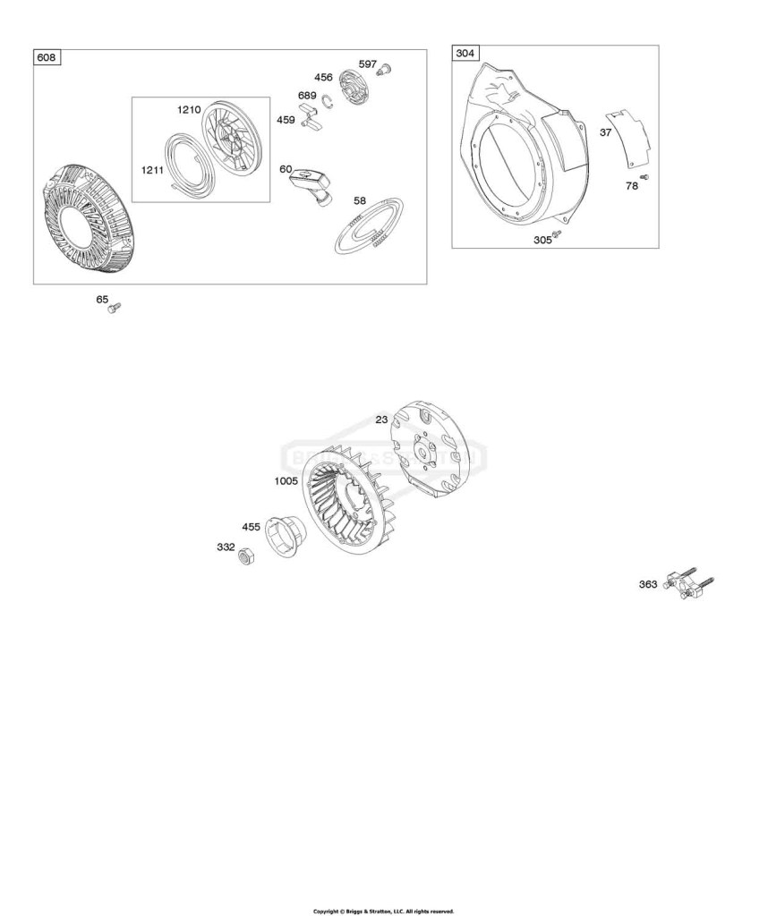 Blower Housing, Flywheel, Rewind Starter