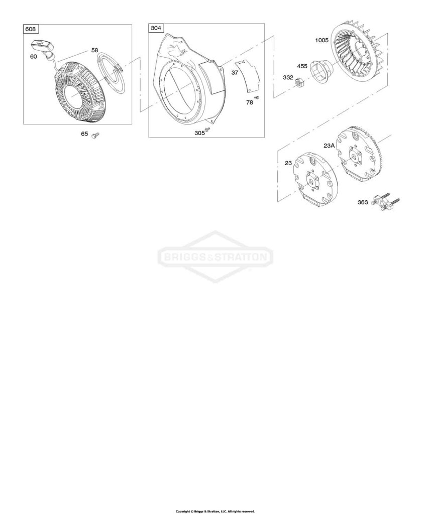 Blower Housing, Flywheel, Rewind Starter