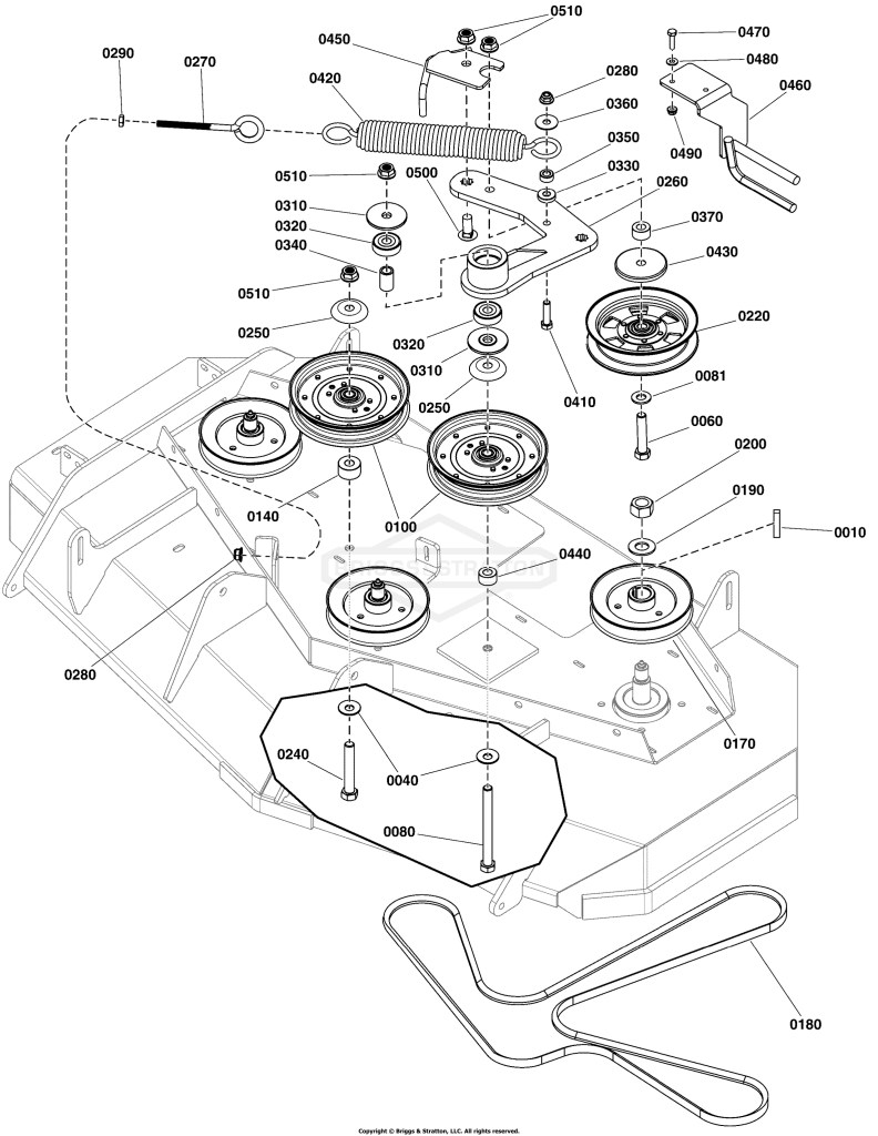 48 Mower Deck Group - Pulleys, Belt & Idler Arm