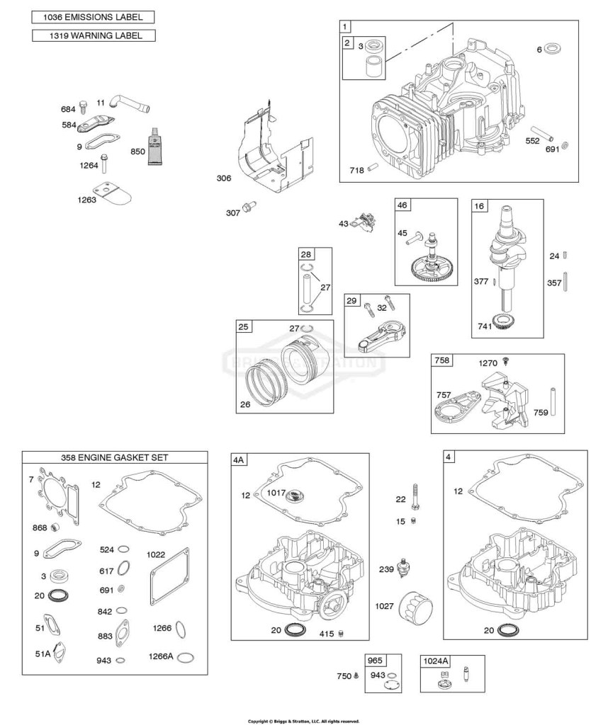 Camshaft, Crankshaft, Cylinder, Engine Sump, Gasket Set-Engine, Lubrication, Piston, Rings, Connecting Rod, Warning Label
