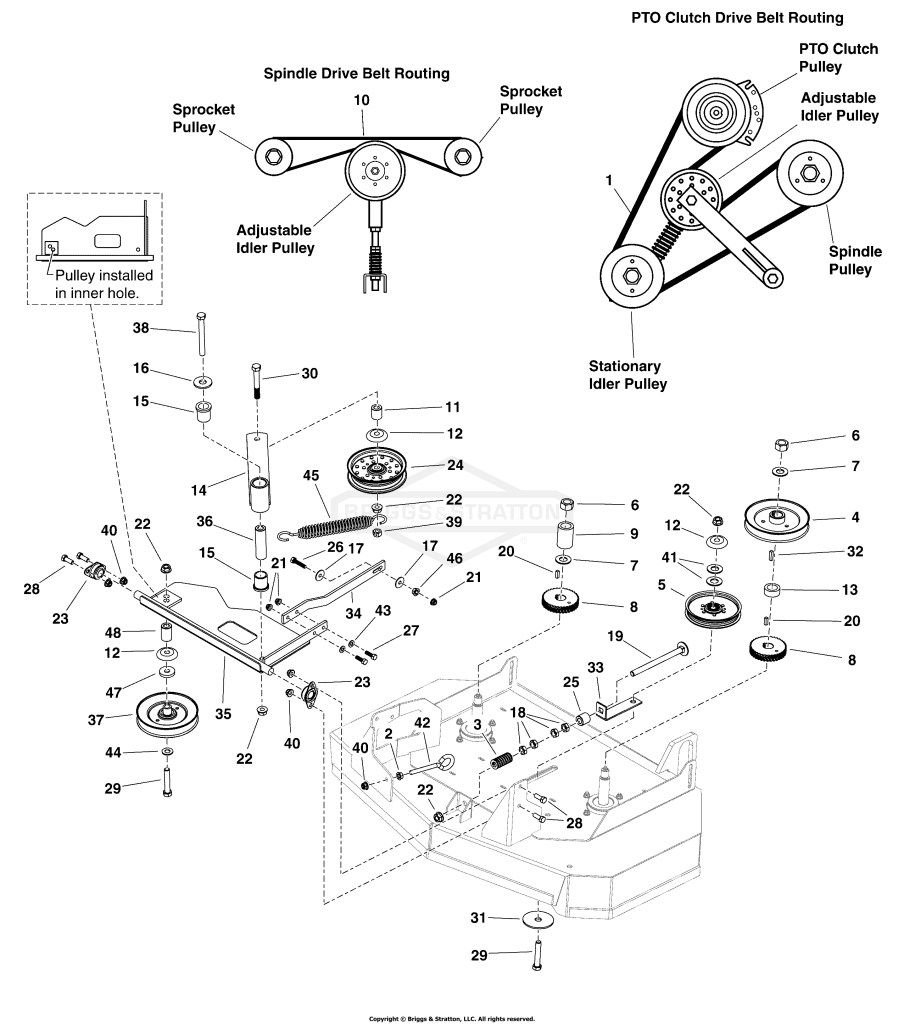 36 Mower Deck - Belts, Pulleys & Idler Arm Group