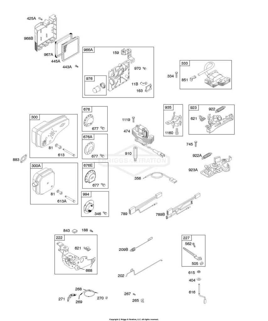 Air Cleaner, Alternator, Controls, Electrical, Exhaust System, Flywheel Brake, Governor Spring, Ignition