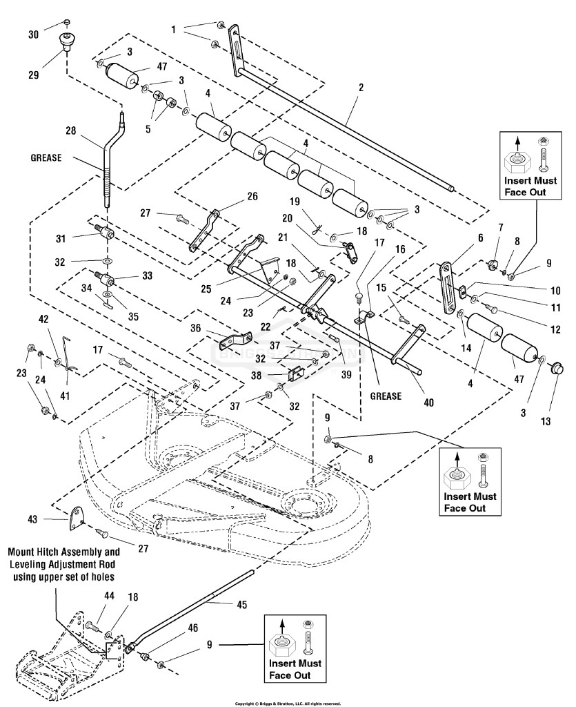 38 Mower Deck - Height Adjustment & Roller Bar