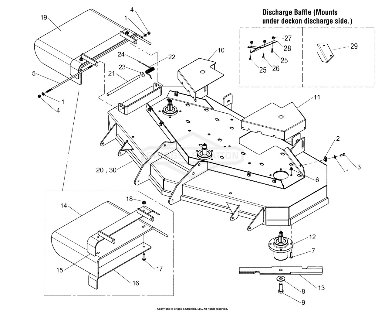 48 & 52 Mower Deck - Housing, Cover, Spindle & Blade