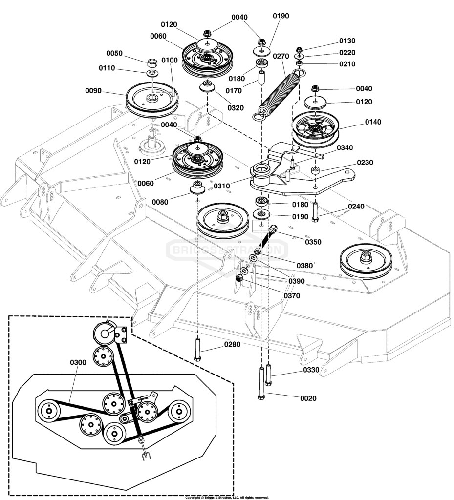 61 Mower Deck Group - Pulleys, Belt & Idler Arm - S/N: 2018045061 & Above