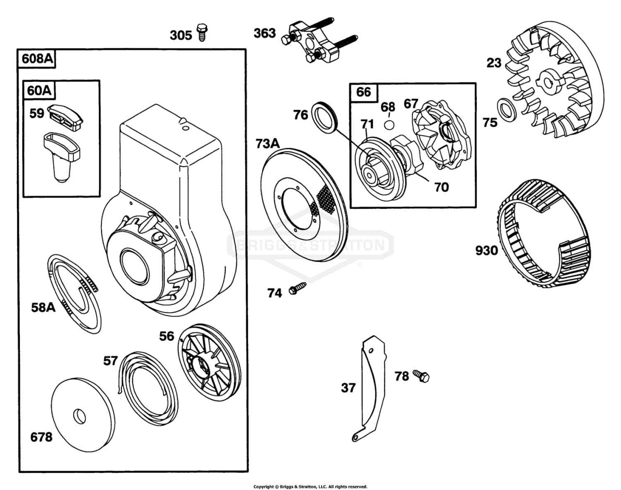 Blower Hsg, Rewind, Flywheel