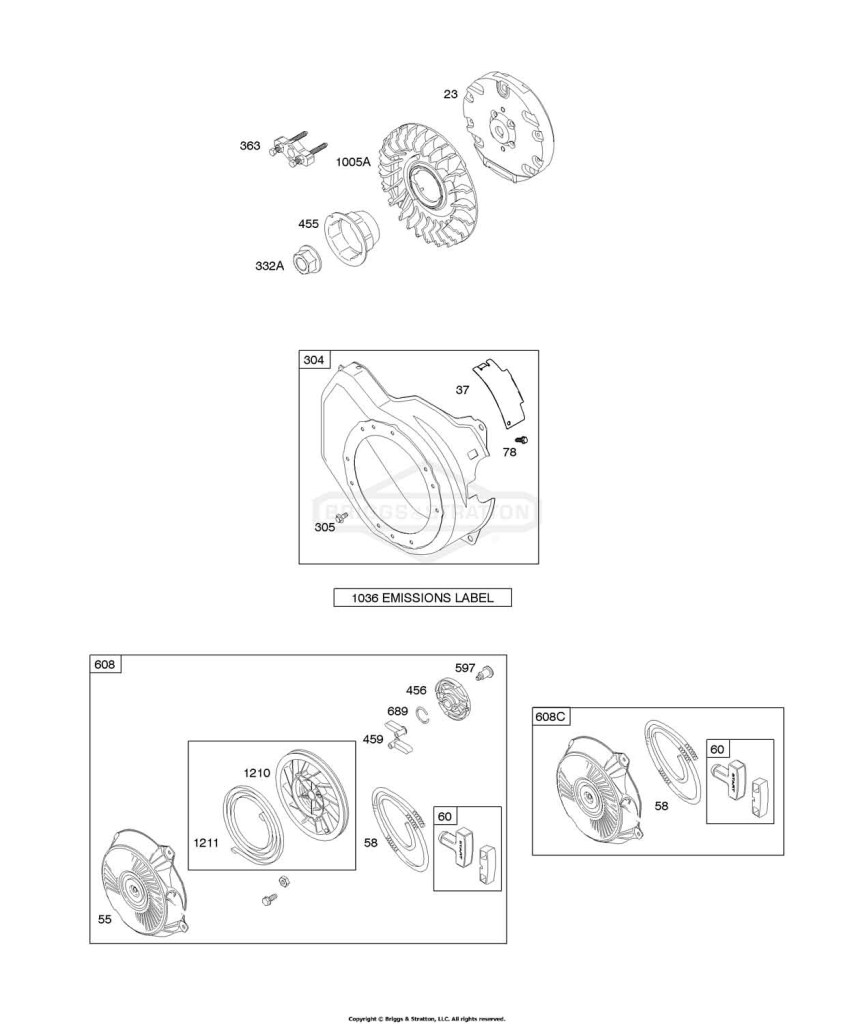 Blower Housing, Flywheel, Rewind Starter