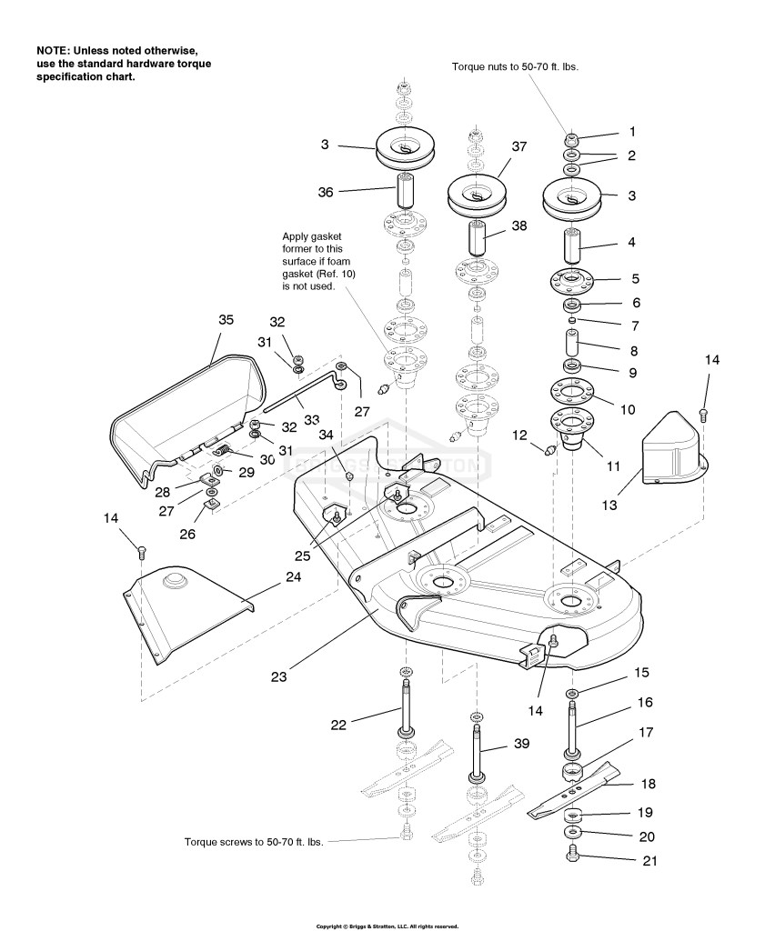 44 Mower Deck - Housing, Arbors & Blades