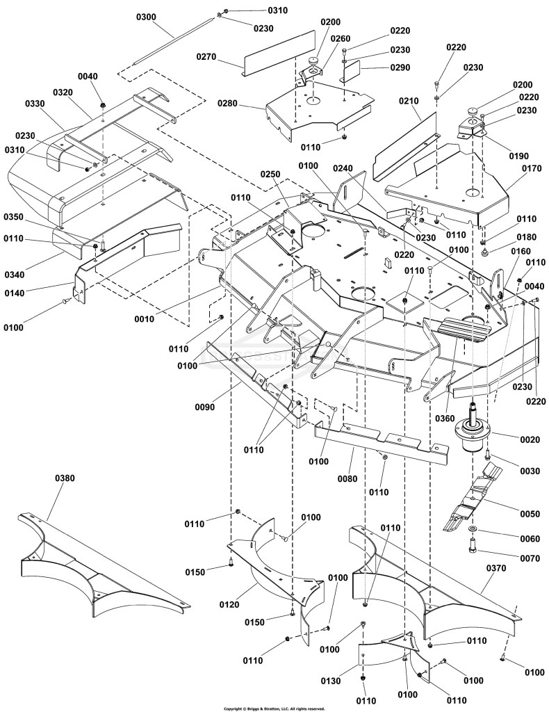 52 Mower Deck Group - Housing, Covers, Spindles, and Blades