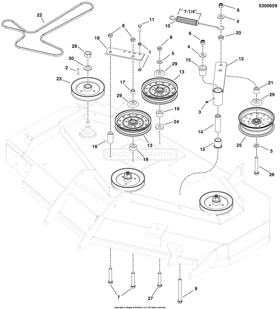 52 Mower Deck - Pulleys, Belts & Idler Arm
