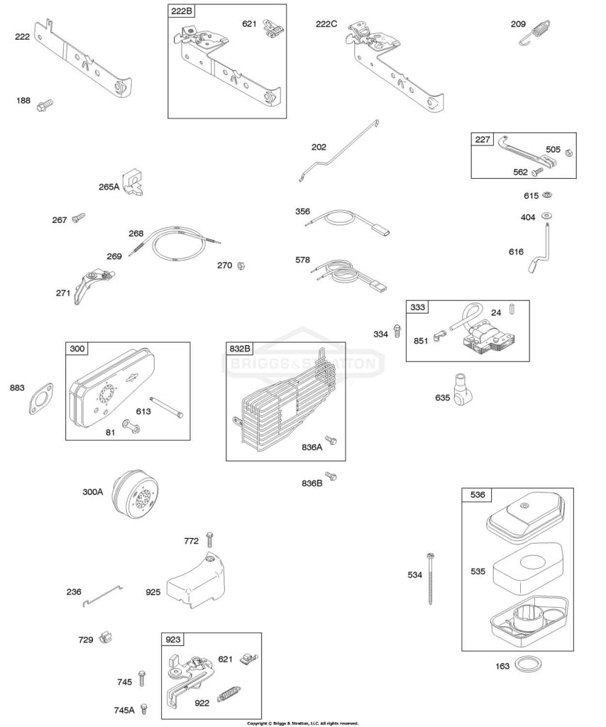 Air Cleaner, Brake, Controls, Exhaust System, Governor Spring, Ignition