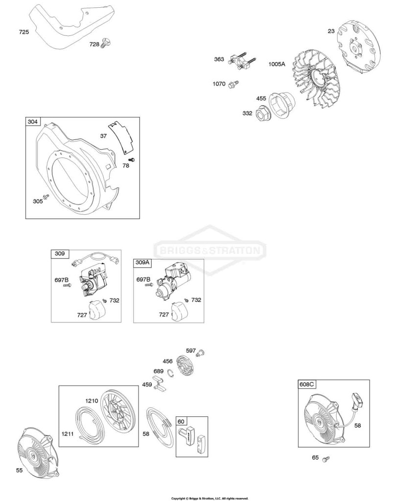 Blower Housing, Electric Starter, Flywheel, Rewind Starter