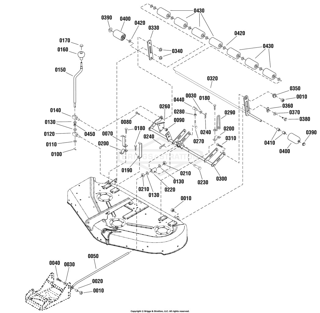44 Mower Deck - Height Adjustment & Roller Bar Group