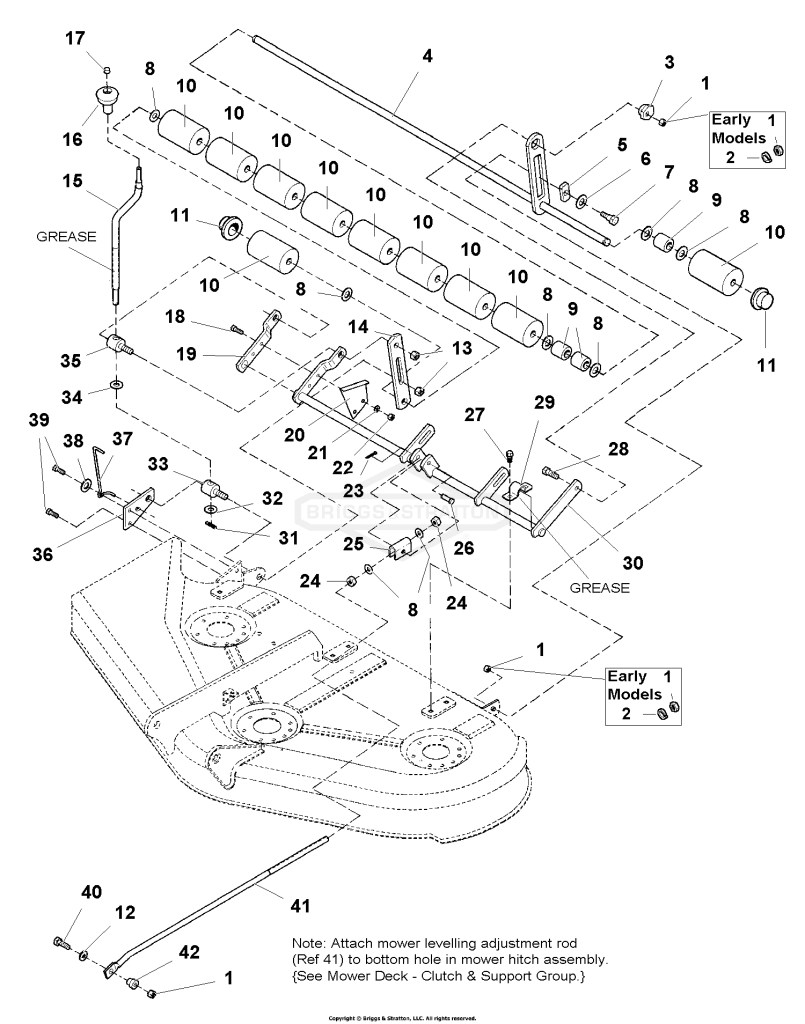 50 Mower Deck - Height Adjustment & Roller Bar Group
