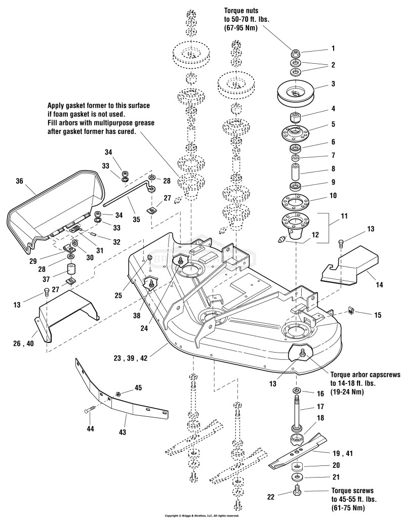 44 & 50 Mower Deck - Housing, Arbors, & Blades Group - B&S Professional Series