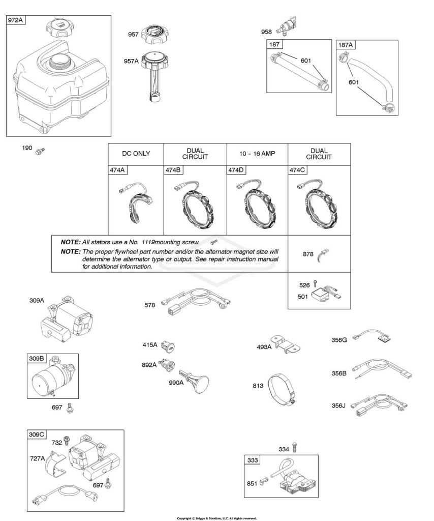 Alternator, Electric Starter, Fuel Supply, Ignition