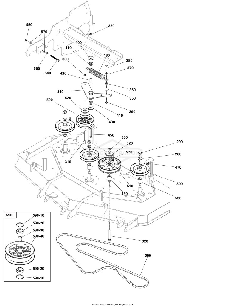 60 Mower Deck Group - Pulleys, Belt & Idler Arm