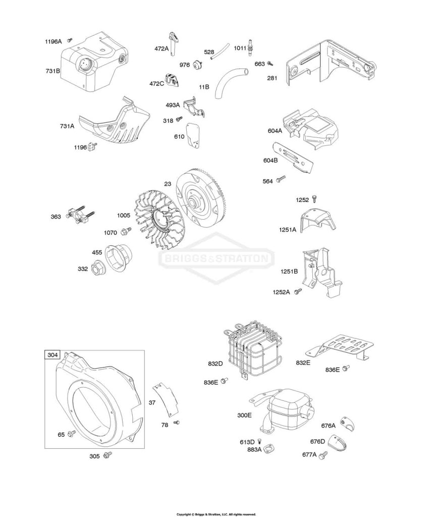 Blower Housing/Shrouds, Exhaust System, Flywheel