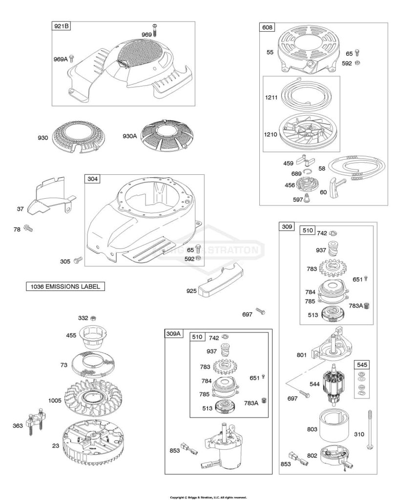 Blower Housing/Shrouds, Electric Starter, Flywheel, Rewind Starter