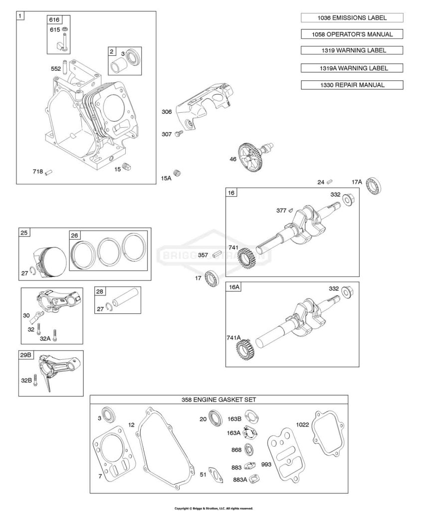 Camshaft, Crankshaft, Cylinder, Piston Group