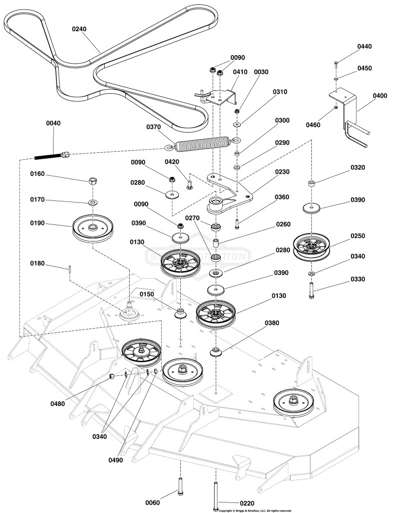 61 Mower Deck - Pulleys, Belt, & Idler Arm