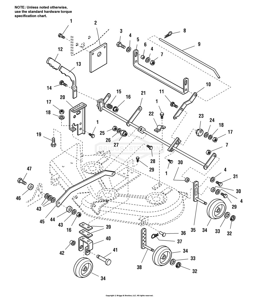 44 Mower Deck - Height Adjustment & Gauge Wheel
