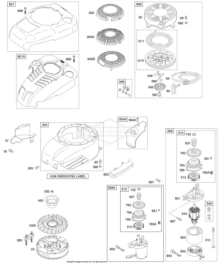 Blower Housing/Shrouds, Electric Starter, Flywheel, Rewind Starter