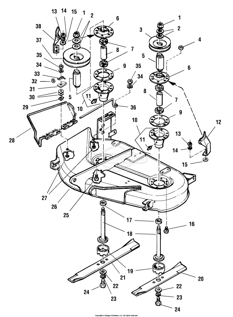 38 Mower Deck - Housing, Arbors & Blades