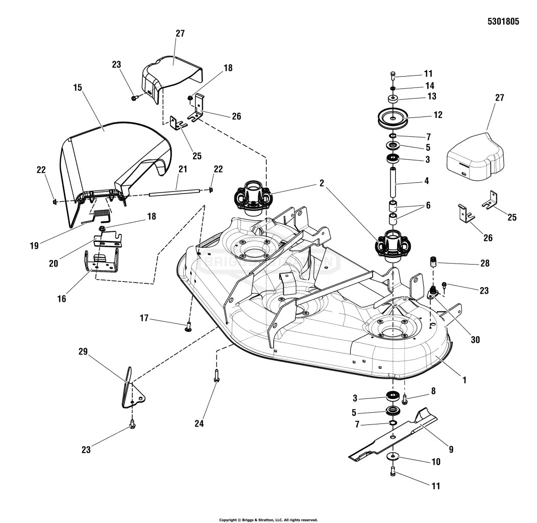 46 Mower Deck Group - Housing, Covers, Spindles & Blades