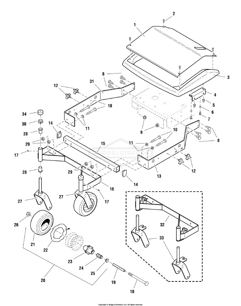 32 Mower Deck - Frame, Casters, & Shield Group