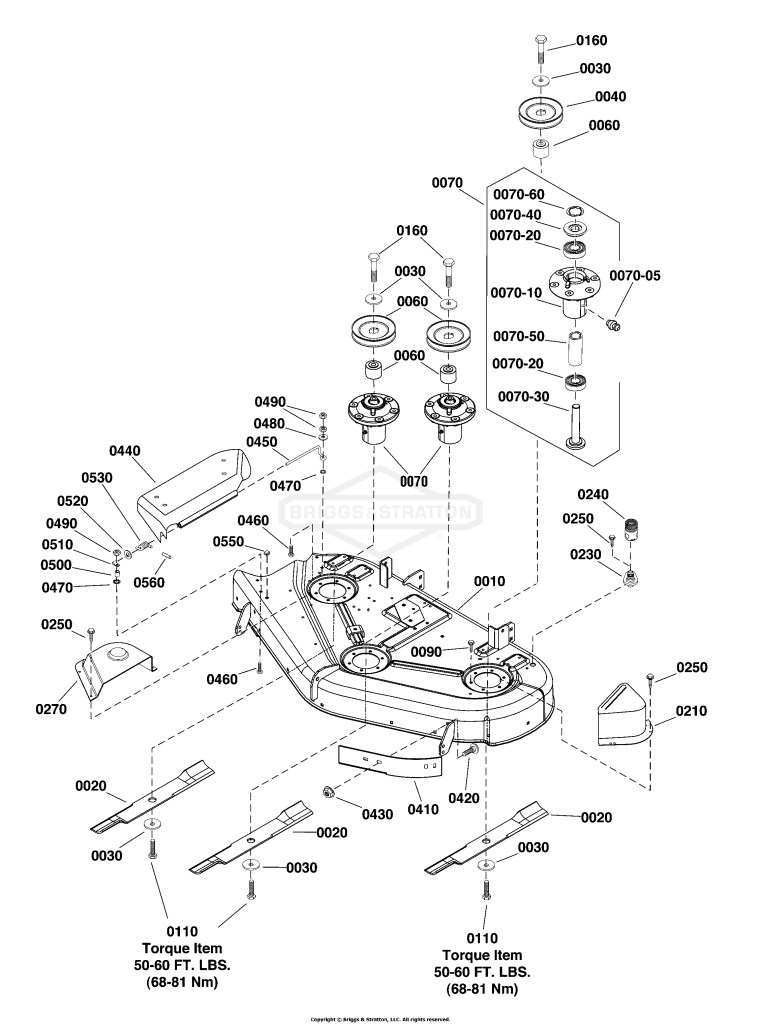 44 (112cm) Mower Deck - Housing, Arbors & Blades Group