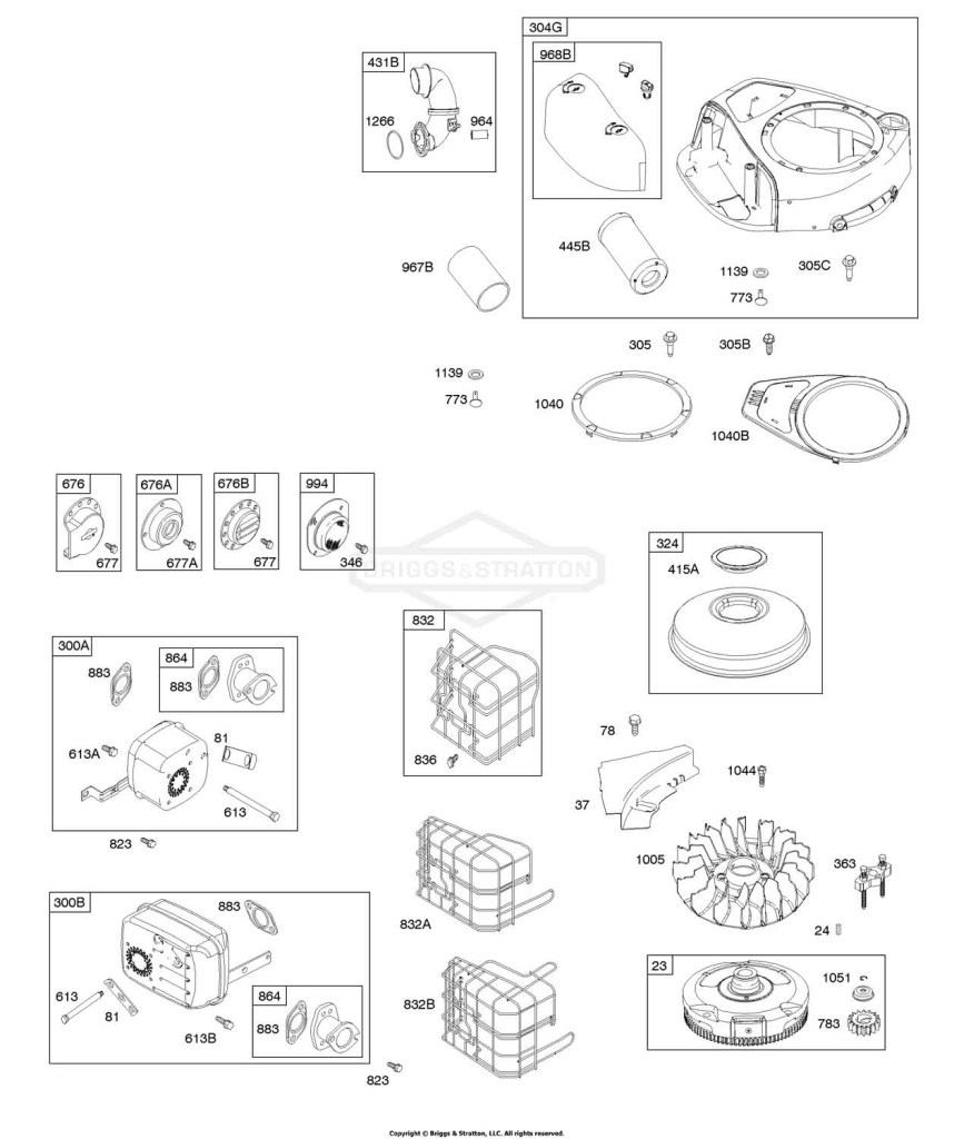 AIR CLEANER, BLOWER HOUSING, EXHAUST SYSTEM, FLYWHEEL