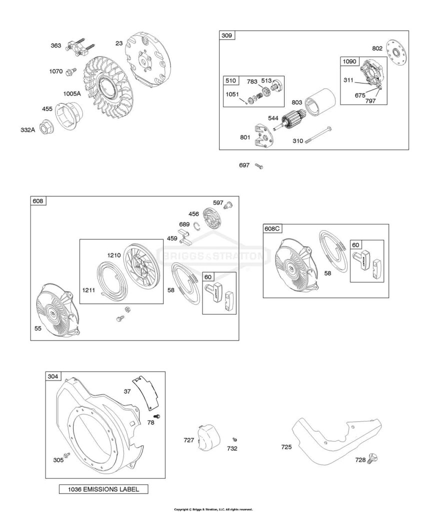 Blower Housing, Electric Starter, Flywheel, Rewind Starter