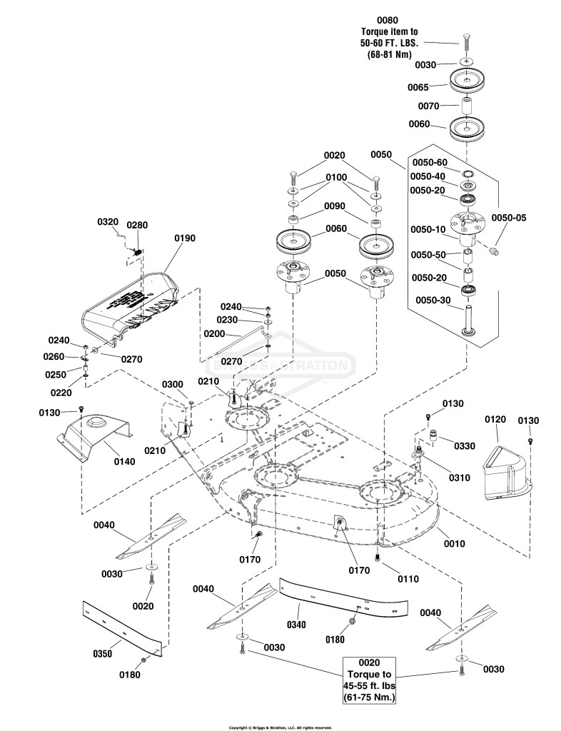 50 (127cm) Mower Deck - Housing, Arbors & Blades Group