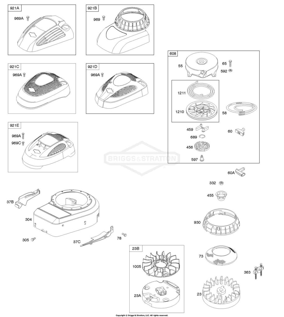 Blower Housing/Shrouds, Flywheel, Rewind Starter