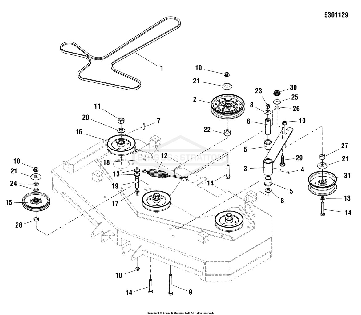 48 Mower Deck - Belts, Pulleys & Idler Arm