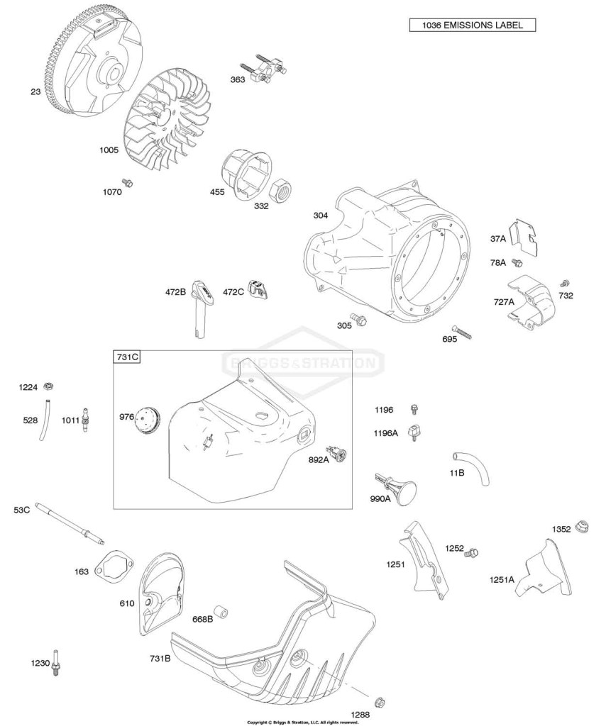 Blower Housing/Shrouds, Exhaust System, Flywheel