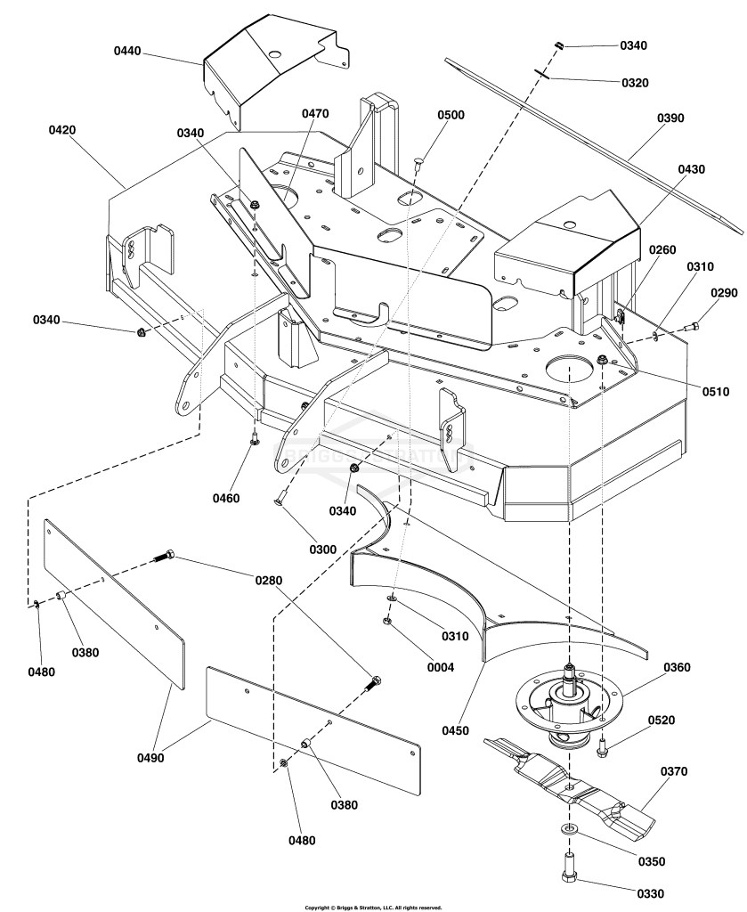 48 Mower Deck - Housing, Covers, Spindles, & Blades (Rear Discharge) S/N: 2017753267 & Above