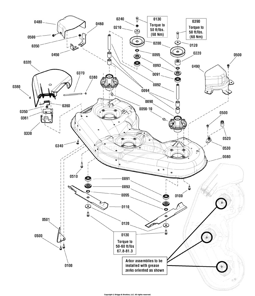 46 & 52 Mower Deck - Housing, Arbor & Blades Group