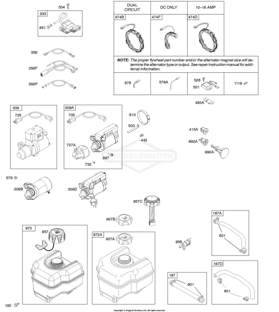 Alternator, Electric Starter, Fuel Supply, Ignition