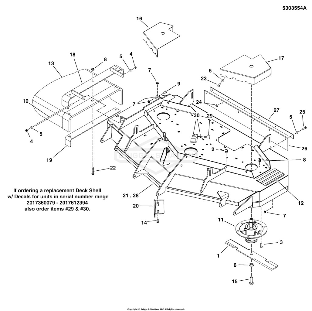 52 Mower Deck Group - Housing, Covers, Spindles & Blades