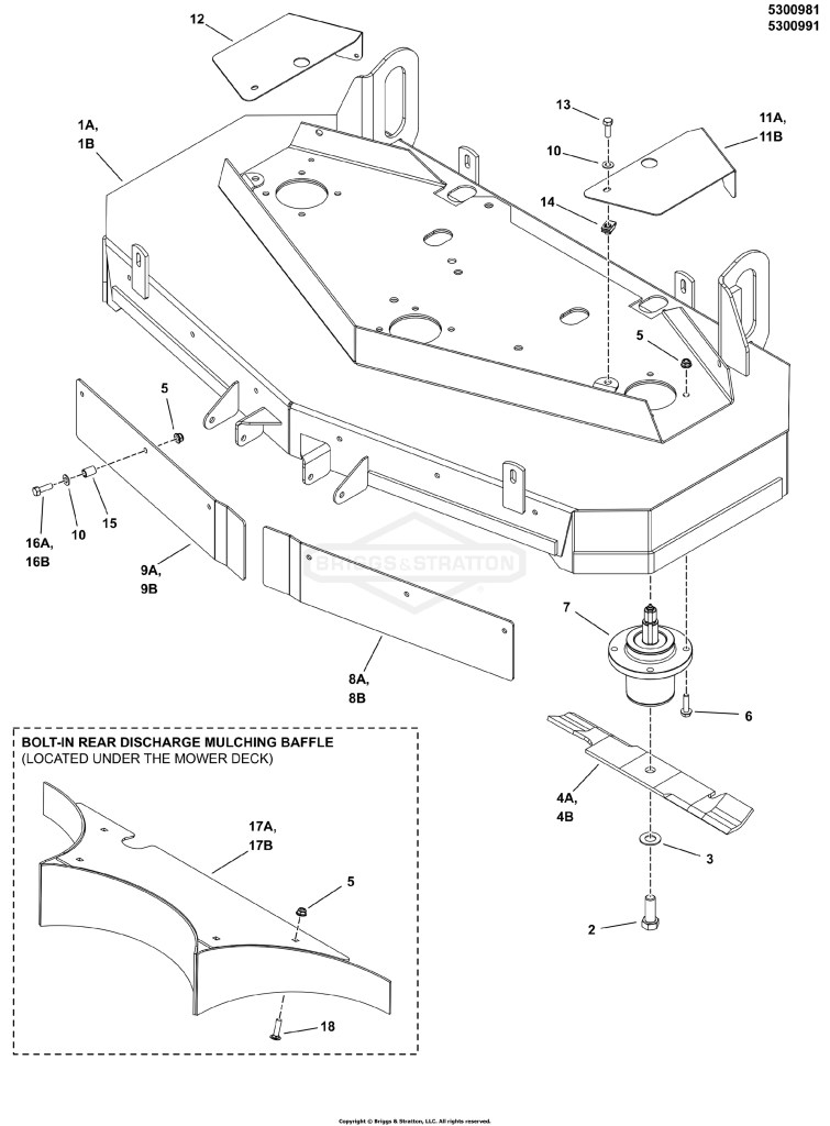 48 & 52 Mower Deck - Housing, Covers, Spindles & Blades (Rear Discharge)