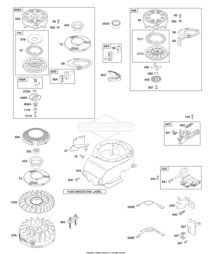 Blower Housing/Shrouds, Electrical, Flywheel, Flywheel Brake, Ignition, Rewind Starter