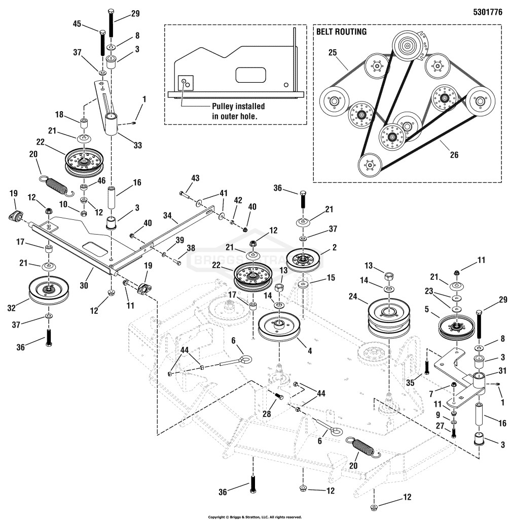 52 Mower Deck - Belts, Pulleys & Idler Arm
