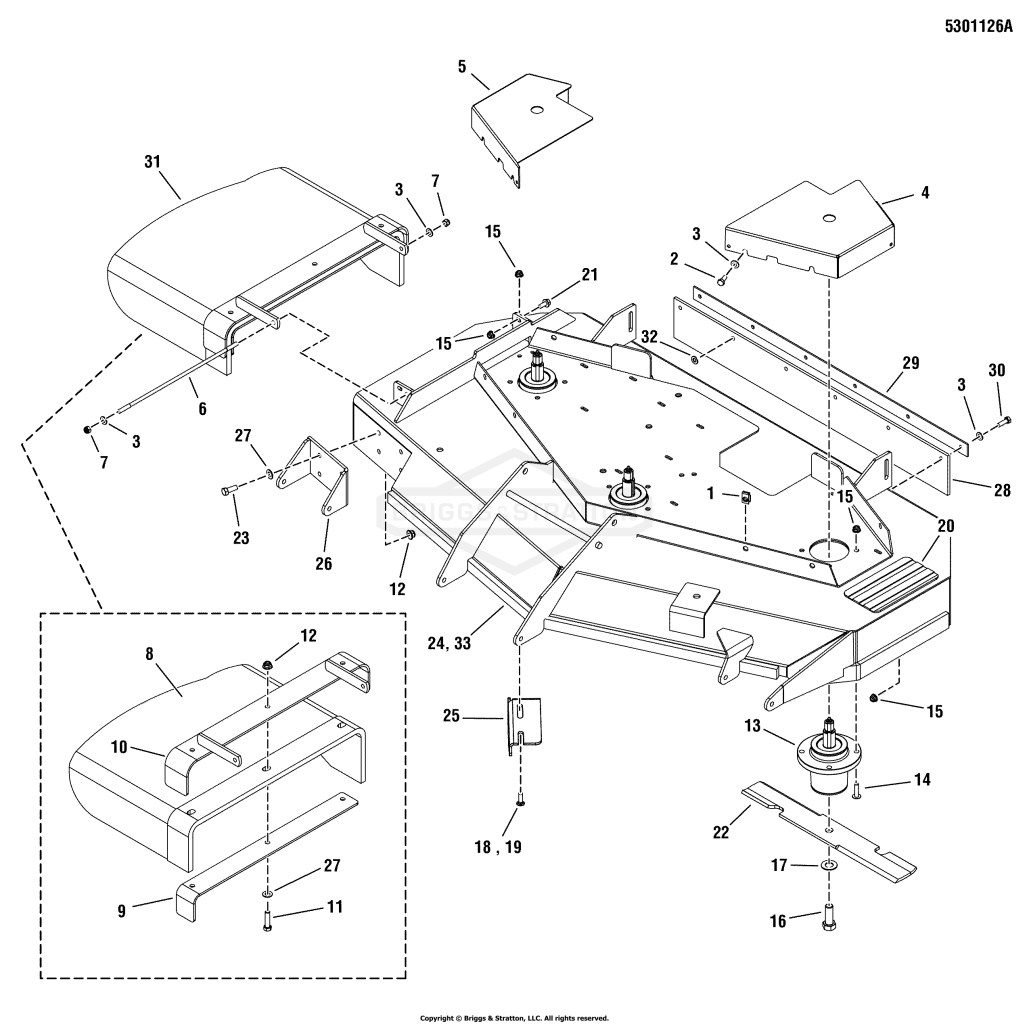 52 Mower Deck - Housing, Covers, Spindles & Blades Group