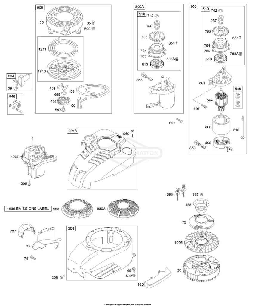 Blower Housing/Shrouds, Electric Start, Flywheel, Rewind Starter