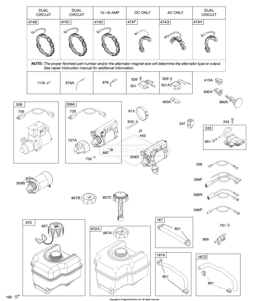 Alternator, Electric Starter, Fuel Supply, Ignition