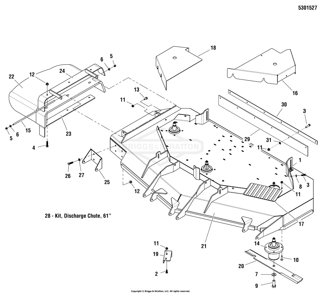 61 Mower Deck - Housing, Covers, Spindles & Blades