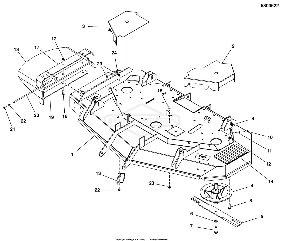 61 Mower Deck Group - Housing, Covers, Spindles & Blades (2 Belt System)