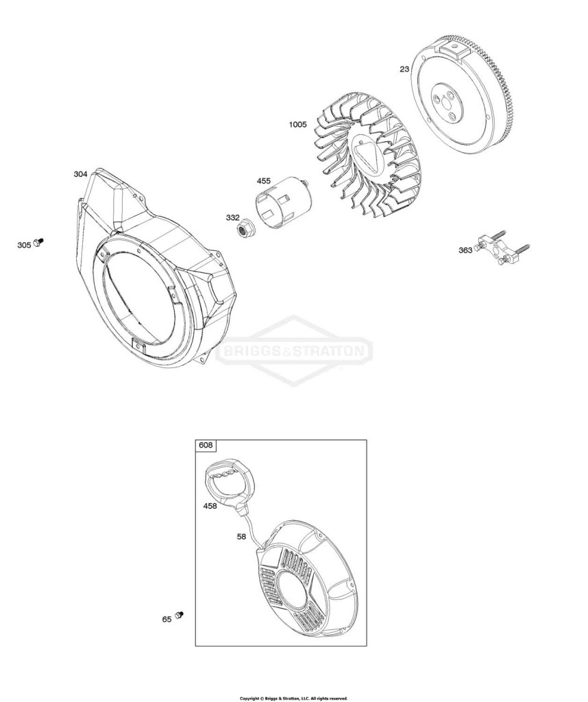 Blower Housing, Flywheel, Rewind Starter